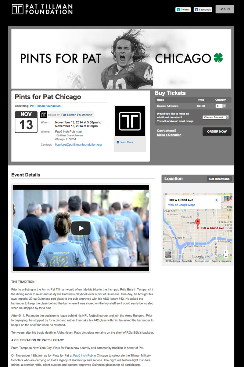 Pat Tillman Foundation - Pints for Pat Chicago screenshot